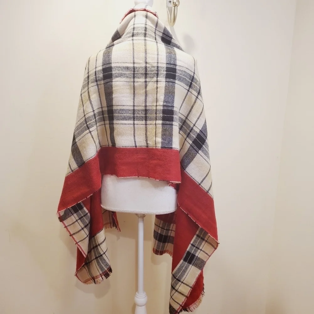 CARLOTTE DANIEL women's large red plaid reversible Scarf